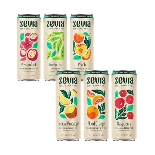 Zevia Organic Sugar Free Iced Tea, Tea Refresher Variety Pack, 12 Ounce Cans (Pack of 12)