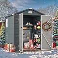 YITAHOME 6x6FT Resin Storage Unit sans Flooring, All-Weather Plastic Shed with Window, Vents and Secured Doors, Outdoor Plastic Tool Cabin for Poolside, Lawn, Backyard, Patio, Dark Gray