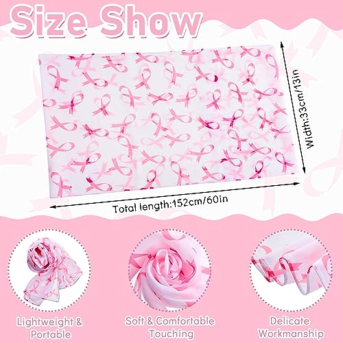 Xtinmee 10 Pcs Women's Pink Ribbon Scarf Breast Cancer Awareness 60 x 13 Inch Breast Cancer Symbol Scarf Print Lightweight Breast Cancer Shawl Accessories for Women Girls Neck Head Gift2