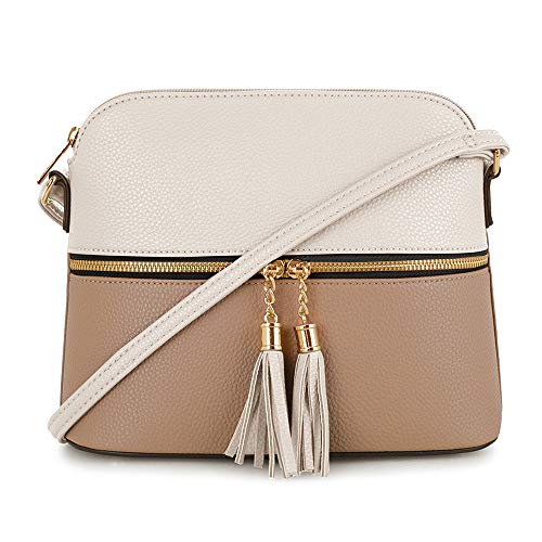 Image of SG SUGU Lunar Lightweight Medium Dome Crossbody Bag Shoulder Bag with Tassel | Zipper Pocket | Adjustable Strap