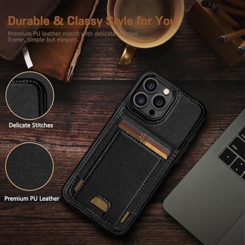 Image of LOHASIC for iPhone 16 Pro Max Wallet Case with Card Holder, Leather, Black