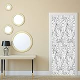 Murales adhesivos para puerta en blanco y negro, removibles, hojas de palmera, isla subtropical, follaje de clima cálido, selva tropical, mural de pared para puerta, decoración del hogar, papel