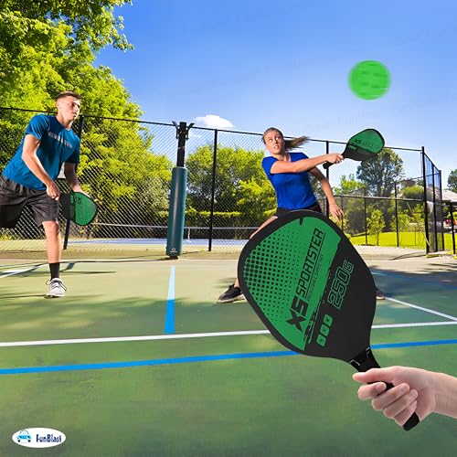 Image of FunBlast Pickle Ball Racket Set - 2 Premium Wood Rackets with 4 Balls & Portable Carry Bag, Ideal for Kids, Men & Women - Durable & Lightweight, Outdoor Activities (Green)