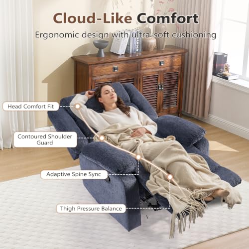 Image of ANJ Overstuffed Manual Recliner Set of 2, Soft Chenille Fabric - Blue