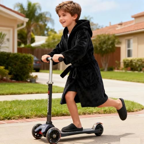 Image of Kids Bathrobe Hooded Plush Fleece Robe for Girls Boys