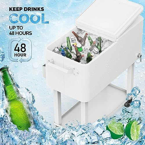 Image of VINGLI Rolling Ice Chest, Portable Patio Party Bar Drink Cooler Cart, with Shelf, Beverage Pool with Bottle Opener