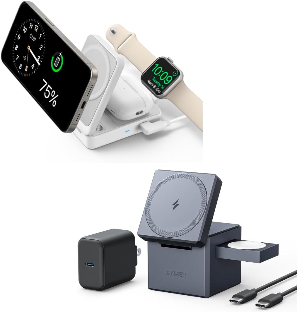 Anker MagGo 3-in-1 iPhone 16 Charging Station & Anker MagSafe Charger Stand, Wireless Charger, 3-in-1 Cube