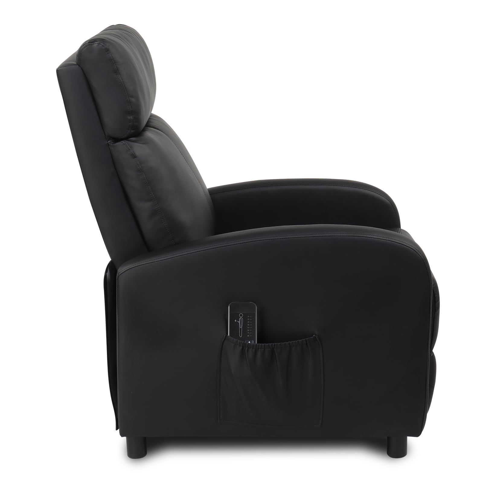 LEADZM Fauteuil Inclinable avec Massage Électrique, Chauffage et Dossier Basculant à Commande Manuelle – Fauteuil Relax pour Chambre, Salon et Home-Cinéma (PU, Noir)