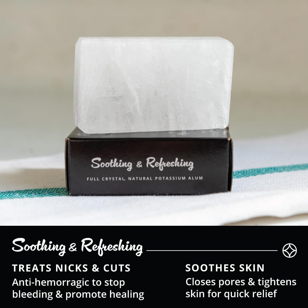 Royal Shave Piedra de alumbre 100% natural para hombres, piedra para después del afeitado que calma la piel, alivia la irritación de la hoja y cura cortes accidentales (100 g)