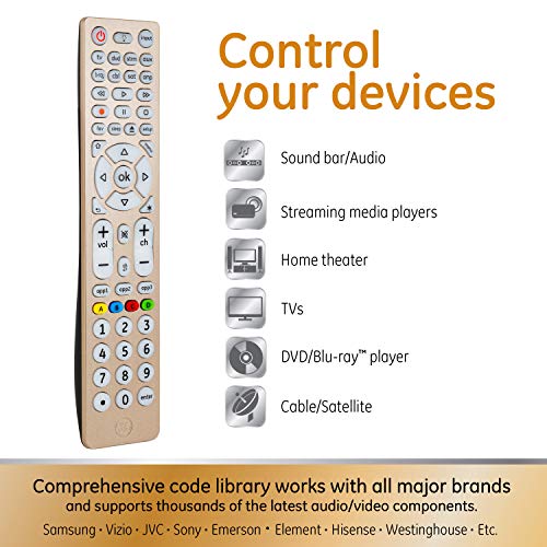 GE Controle remoto universal, controle remoto universal de TV para Roku TV, Samsung, Vizio, LG, Sony