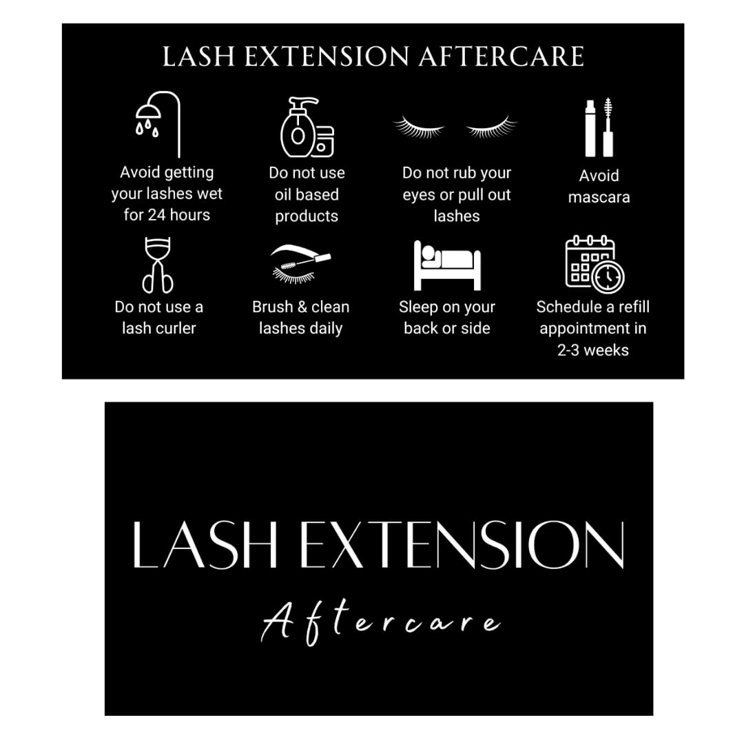 Lash Extension Aftercare Card | 50 Pack | Lash Aftercare Instruction Minimalist Cards Double Sided Size 3.5 x 2 inches Eye Lash Aftercare Kit for Clients with 2-3 Week Refill Instruction