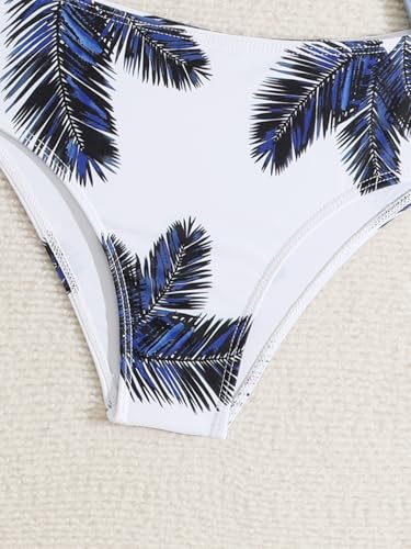 Image of Girl's 2 Piece One Pieces Set Tropical Print Bathing Suit Swimwear with Kimono Cover Ups Blue 140