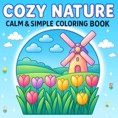 Cozy Nature: A Coloring Book for Adults and Teens with Simple, Calming Nature Scenes for Stress Relief (Bold & Easy Coloring)