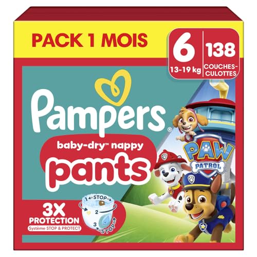 Pampers Baby-Dry Pants, Taille 6, 138 Couches-Culottes, 14-19kg, Maintien 360° et Poche Stop & Protect à La Rescousse Contre Les Fuites, Edition Limitée...