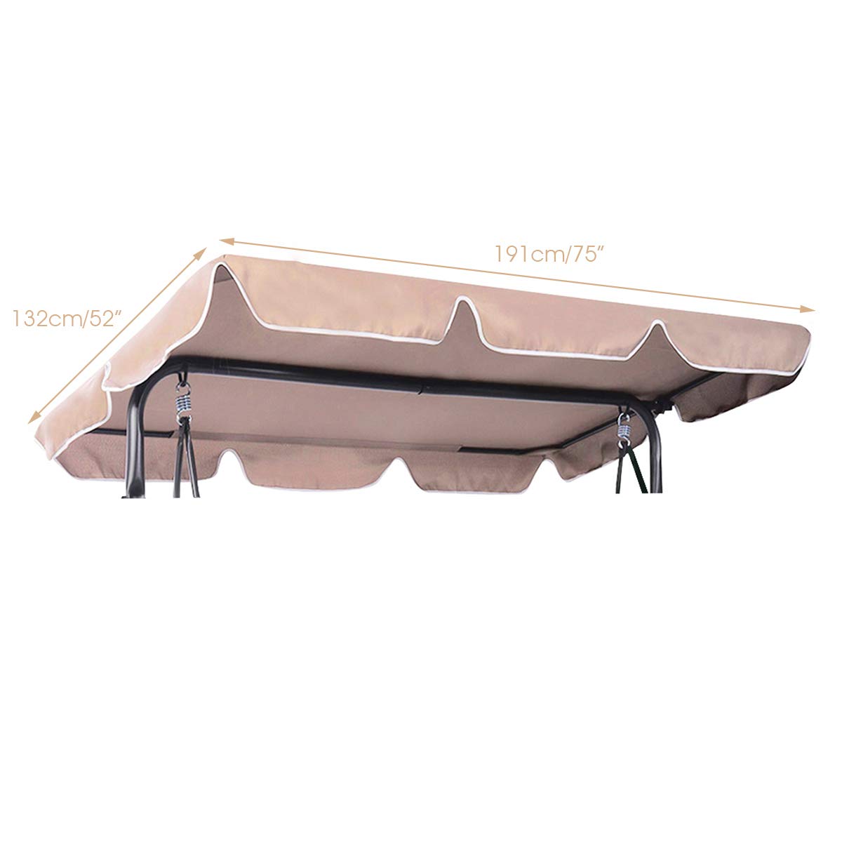 RELAX4LIFE Sonnendach UV-Schutz, Ersatzdach Wasserabweisend, Dachbezug für Hollywoodschaukel, Dachplane Farbwahl, Schaukeldach 160g Polyester, Gartenschaukel Kein Ausbleichen (191 x 132 cm, Beige)