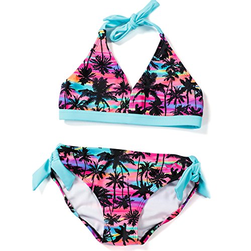 Dayu Girl's Coconut Grove Print Halter Bikini Set Two Piece Swimsuit Size 6-16