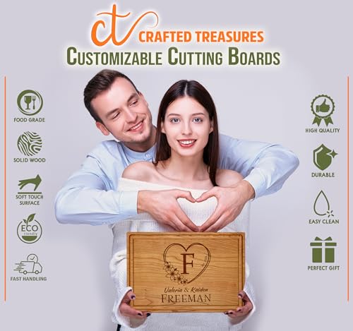 Tablas de Cortar Personalizadas Barika — Tableros de Picar con Diseños Monogramados e Iniciales para Parejas, Bodas, Compromisos, Novios, Registros Matrimoniales y Navidad miniatura 6