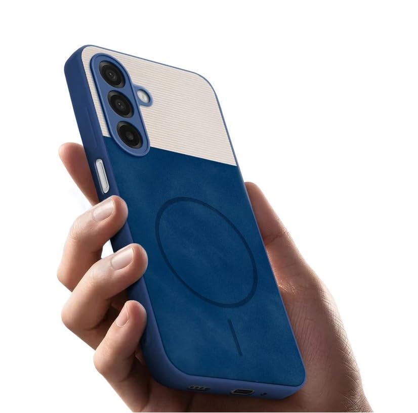 Image of Bintage CASE Mac Safe Design Hard Light Weight Back Case | Soft Border Camera Protect | Dual PU Leather Finish Back Cover Compatible for Samsung Galaxy A36 5G - White & Blue