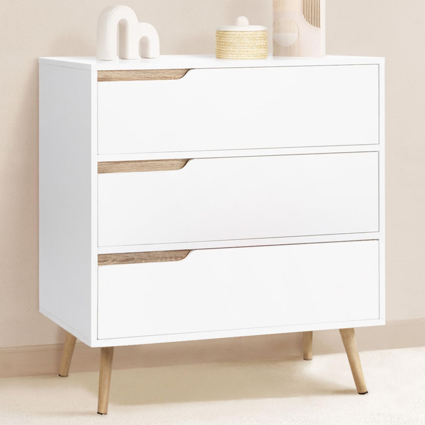 IDMarket Helsinki - Cómoda 3 cajones (80 cm), color blanco