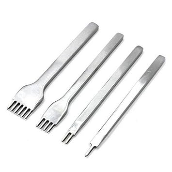 Leather Craft Tools Diamond Hole Punch Stitching Chisel 5mm 6 Prong Silver