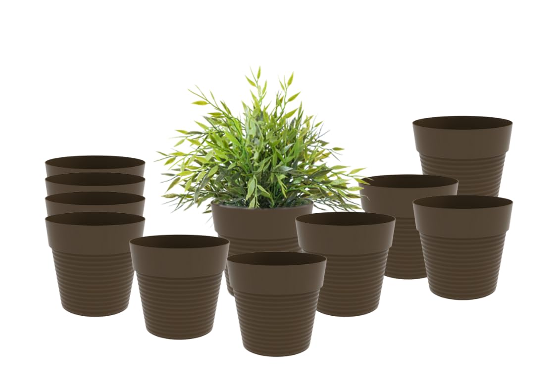 KOLORR Bonsai Planter Size 4-Dark Brown 2850ml (Pack of 12) | Decorative Round Plastic Flower Pots for Home, Living Room, Offices Decor Planters (B0C8V21JQY) Amazon Price History, Amazon Price Tracker