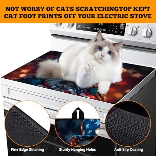 Image of Multi-Design Stove Cover for Glass /Electric Stoves - 3-in-1 Heat-Resistant Protector Mat, Non-Slip Drying Rack 28 inchx20 inch (Independence Day - Eagle)