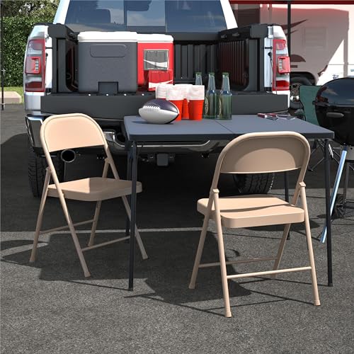 Image of COSCO SmartFold All-Steel Folding Chair, 4-Pack, Antique Linen