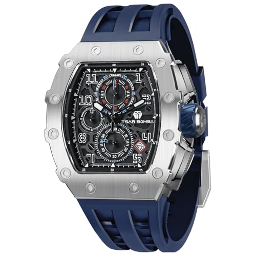Image of TSAR BOMBA Men's Luxury Quartz Watch, Luminous Dial 5ATM Water Resistance Silicone Strap Men's Wristwatch Ideal Gift for Men