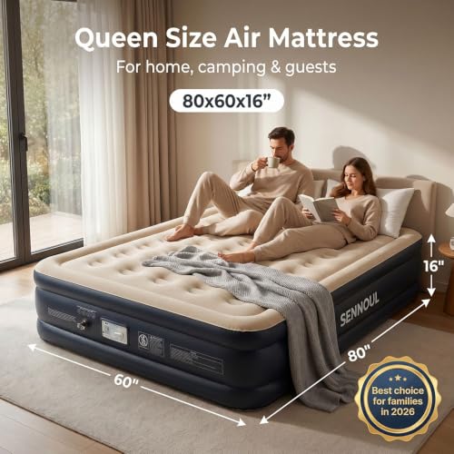 Image of SENNOUL Air Mattress Queen with Built in Pump,16 inch Raised Blow up Bed, 800lb