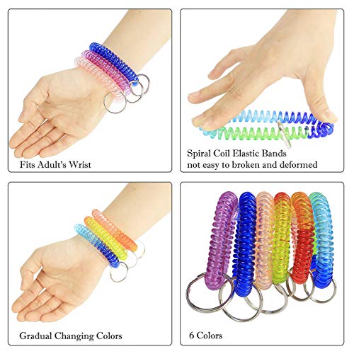 Bihrtc 6 Pcs Wrist Coil Wrist Keychain Mix Color Plastic Coil Wrist Coil Stretch Wristband Elastic Stretchable Spiral Bracelet Key Ring Key Chain Key Hook Key Holder For Gym Pool Id Badge And Outdoor #TOP2
