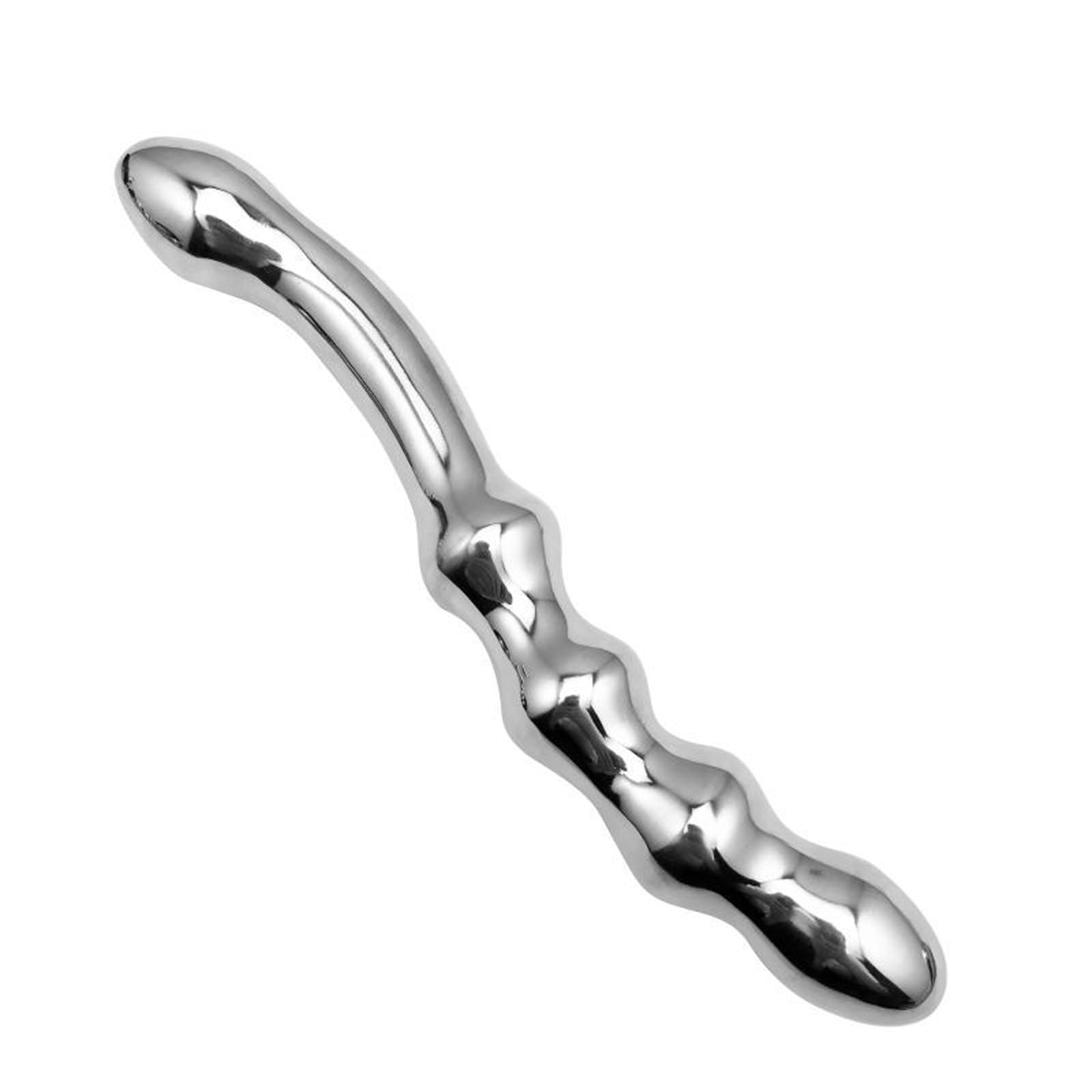 Dildo anale in metallo Dildo doppio Plug anale in acciaio inossidabile Palline anali Masturbazione Pene Prostata Punto G Giocattoli sessuali for uomini Donne(A)
