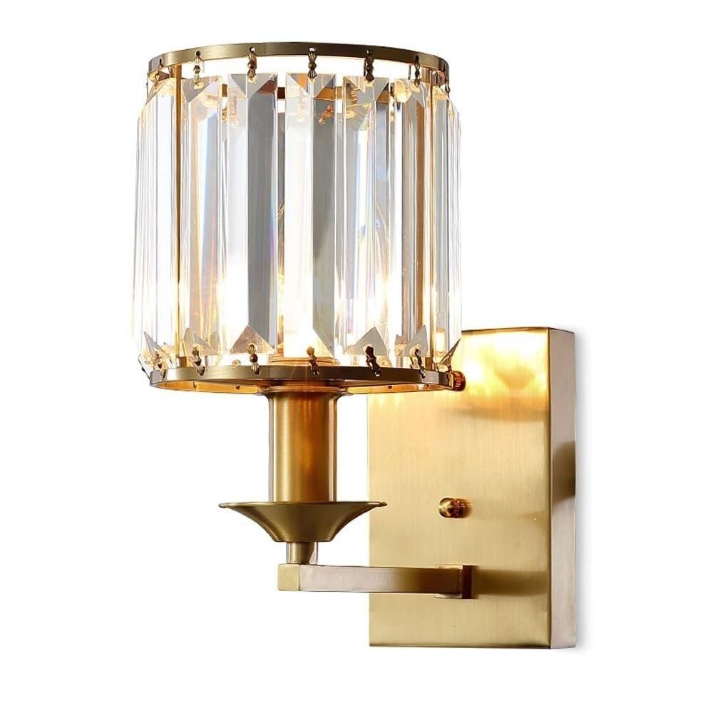 HPTHLY Wall Sconce, Brass Wall Light With Gold Crystal Prism, Retro E14 Wall Lamp, Antique Brushed Brass Wall Sconce Lighting Fixture For Bedroom, Living Room, Hallwa