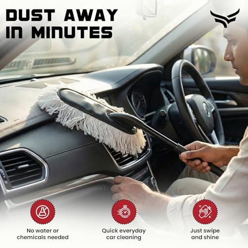 Image of Xtrim Car Duster, Scratch-Free & Lint-Free Car Cleaner Brush with Long Handle, Cotton Car Dust Cleaner with Paraffin Wax Coating for 2X Better Cleaning Performance, Car Cleaning Brush for Exterior