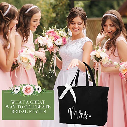 Cunno Bride Tote Bag with Makeup Bag, MRS Polyester Set for Women, Large Black, Wedding Gifts2
