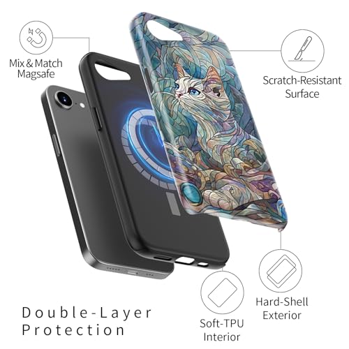Image of Goodon for iPhone 16e Case Cute - Wireless Charging Compatible - Dual-Layer Hard Shell + Silicone Cover - Protective Phone Case with Trendy Designs for Women - an Abstract Ragdoll Cat | Dual-Layer Hard Shell + Silicone, Slim Fit Protective Phone Cover with Wildflower Designs for Women Girls