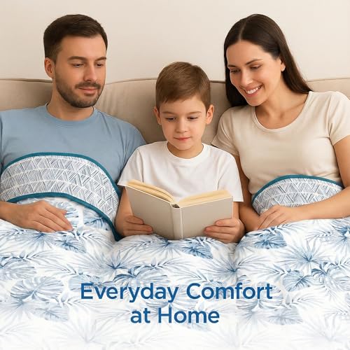 Image of Danip 100% Cotton Reversible AC Dohar Blanket, Throw - Printed Soft, Skin-Friendly, Lightweight & Ideal for All-Weather - 3 Layered Double Bed Dohar for AC Rooms (86 x 94 Inches) - White & Blue Leaf