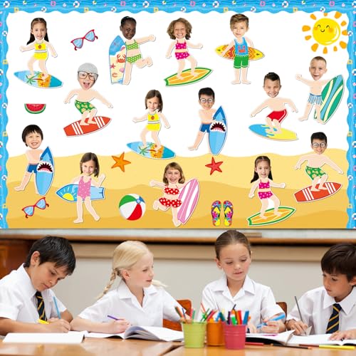 Image of gisgfim 80Pcs Summer Cutouts Surfboard Decoration Hawaiian Beach Surfing Bulletin Board Summer Ocean Cut-Out Classroom Decor for Boy Girl DIY Craft Photo Wall Kindergarten Preschool Party Favor Supply