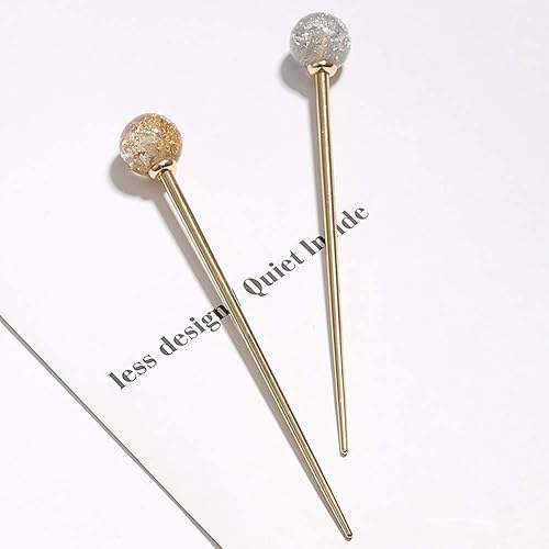 Miniatura 2 de 2 piezas simples y elegantes de bola redonda de metal para el cabello, tenedor de moño, forma de piruleta, palillos decorativos, joyería para el