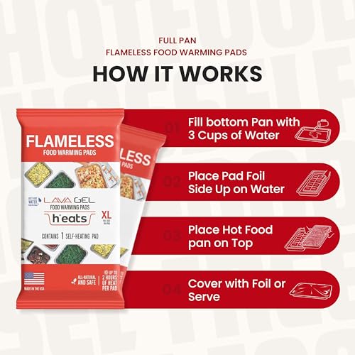 Image of Heats Flameless Food Warming Pads (72-Pack) - Full Size Food Warmers for Parties Buffet - Party Buffet Servers and Warmers - Heating Pads for Chafing Dish - Must-Have Catering Supplies