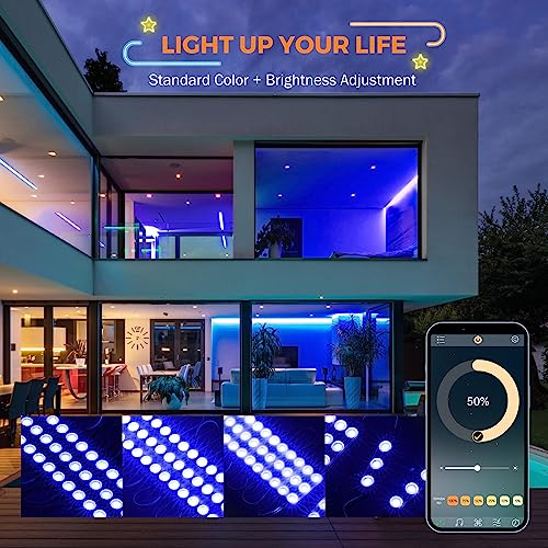 Image of BEAMNOVA 100Ft Blue Commercial Storefront Lights Kit, Remote or Bluetooth App Control, AC 120V to DC 12V 400W Power Supply Transformer, Dimmable Waterproof Window Strip Light Modules