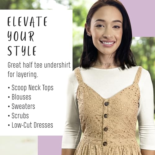 Image of Kosher Casual Women's Modest High Neck Cropped Layering Shell - Cotton Spandex 3-4 Sleeve Base Pullover Top