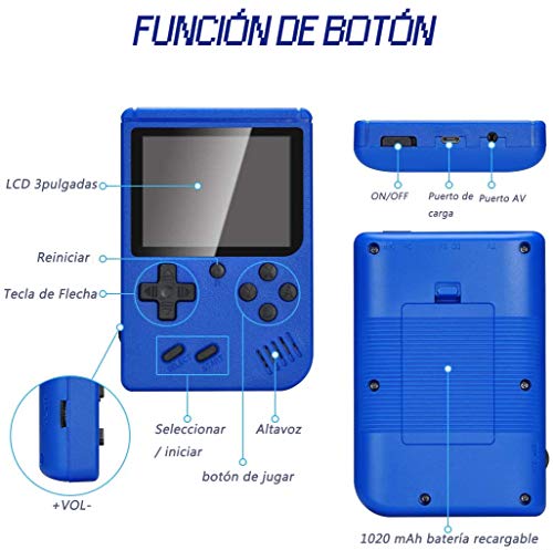 Tanouve-Consola-Retro-Videoconsolas-Consola-de-Juegos-Portatil-con-400-Juegos-Clasicos-Pantalla-LCD-3-Pulgadas-Soporte-Conectar-TV-2-Jugadores-para-Hombres-Amigos-en-Navidad-Azul