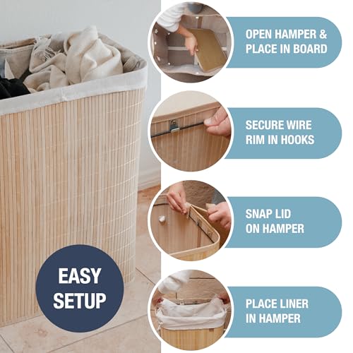 CleverMade Natural Bamboo Hamper LUXE, Double Hamper - 27 Gal (103L) Bamboo Laundry Hamper with Lid and Removable Machine Washable Laundry Bag - Holds 4 Loads and 50 Lbs. - Image 7