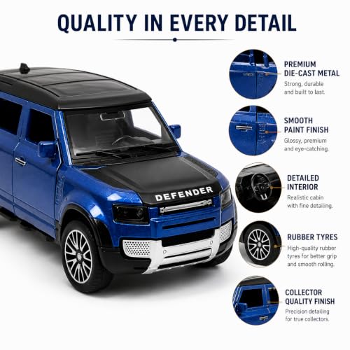Image of 1:32 Scale Defender Die-Cast Metal Model Car with Pull Back Action, Openable Doors, LED Lights & Music, Alloy Collectible SUV Toy Car for Kids Boys Girls, Birthday Return Gift
