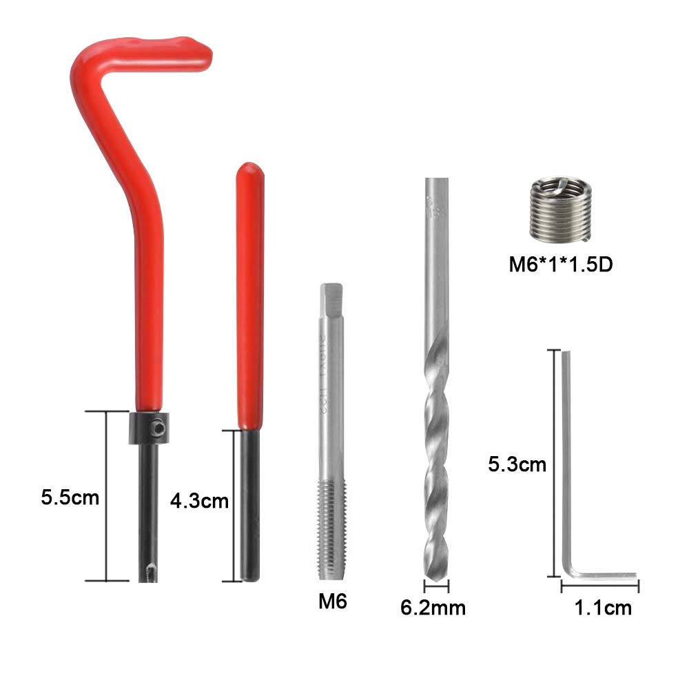 Kit Riparazione filetti M6 x 1 mm 30pz Kit Riparazione Strumento Filettatura Interna Riparazione Filettatura Manicotto Riparazione Filetti Kit Riparazione filetti Riparazione per Automotive