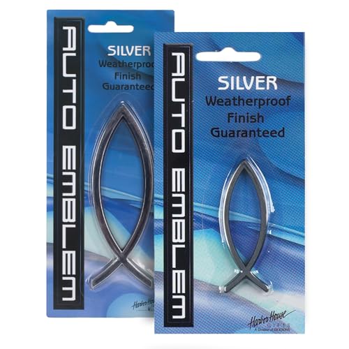 Image of Dicksons, Large & Small Silvertone Chrome Christian Ichthus Fish Symbol, for Car, Vehicle, Truck, Van, Super Adhesive, All Weather, Inspirational Bumper, Easy Peel and Stick Auto Emblem, 2 - Piece Set