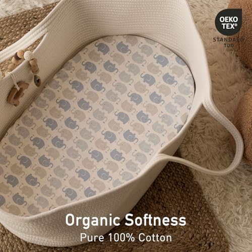Image of Gllquen Baby Bassinet Sheets 2 Pack, 100% Organic Cotton Bassinet Fitted Sheets for Girls Boys, Soft & Breathable Unisex Baby Mattress Sheet for Standard Bassinets 33 inchx17 inch(Blue)
