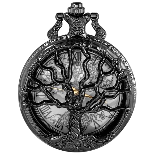 Pocket Watch Hollow Tree of Life Design Roman Numerals Customizable Quartz Pocket Watch with Chain Birthday Gifts