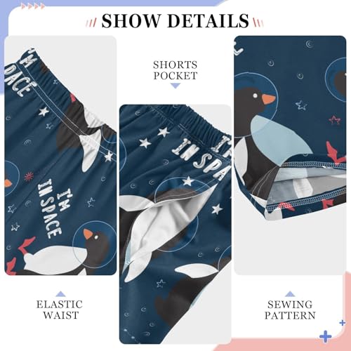 ZZXXB Space Astronaut Penguin Boys Long Pants Soft Trousers Elastic Waist Kids Lounge Bottoms with Pockets S-XL4