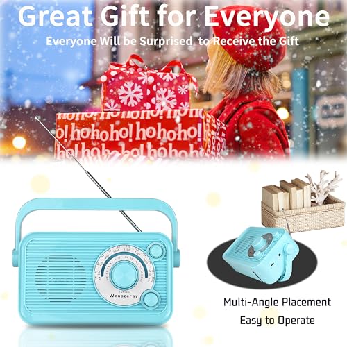 Radio portátil vintage 3 bandas AM FM BT MP3 rosa y azul miniatura 5
